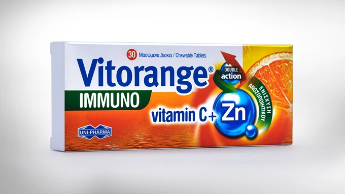 Συσκευασία του συμπληρώματος διατροφής Vitorange IMMUNO της UNI-PHARMA.